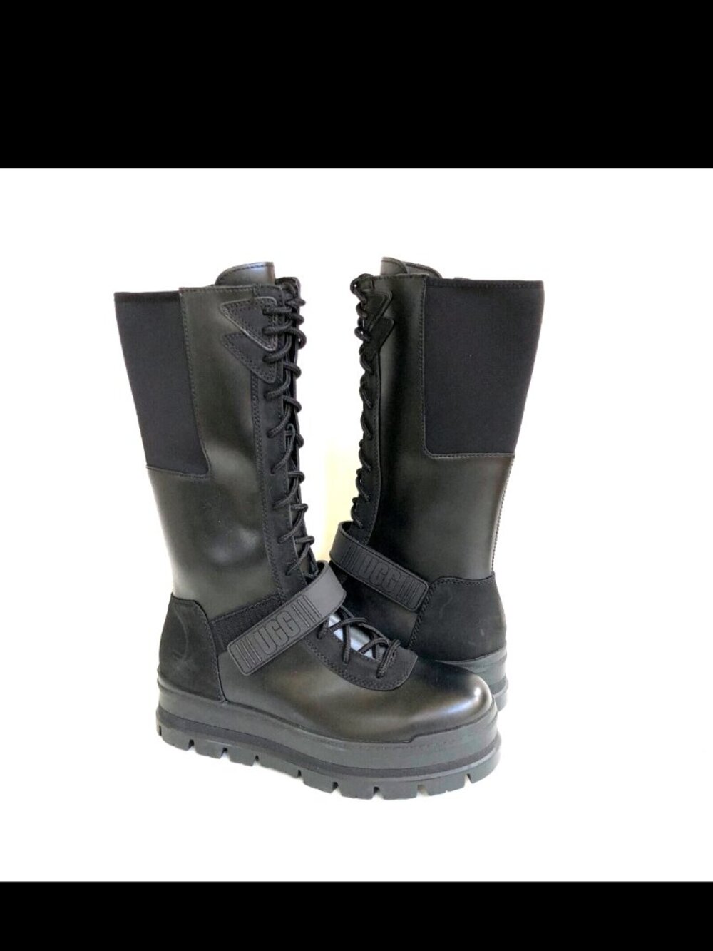 UGG Flynn Tall Black Zip Waterproof Leather Boots in US 7.5